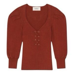 ba&sh Rust Orange V-Neck Sweater with Lace-Up Detail size Small